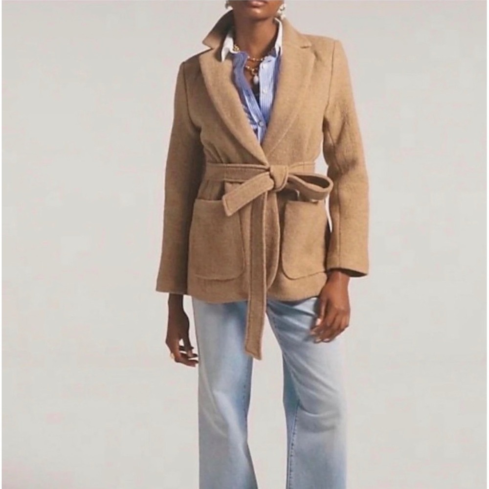 NWT J. Crew Sz 00 Wrap Blazer Jacket in Italian Boiled Wool - Heather Camel $278